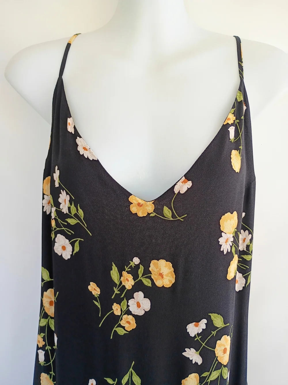 Reformation Dietrich Black Yellow Floral Dress Midi Flare Skirt Open Back Large - Picture 3 of 12
